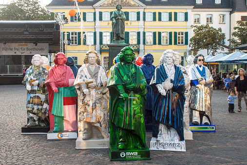 Bonn, Germany - September 8, 2012: Exhibition of Beethoven statues during Beethoven festival in Bonn, Germany. Famous composer Beethoven was born in Bonn.