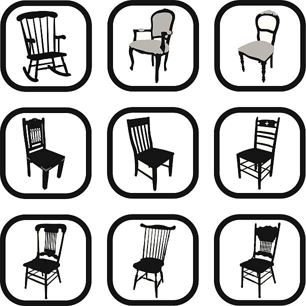 ilustraciones, imágenes clip art, dibujos animados e iconos de stock de antiquechairs - rocking chair furniture silhouette antique