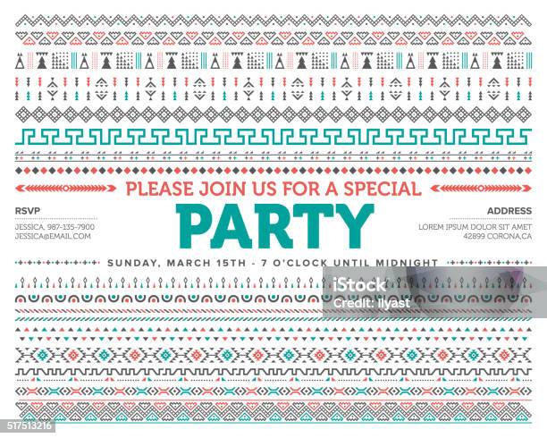 Party Invite Tribal Pattern Stock Illustration - Download Image Now - Pattern, Typescript, Design