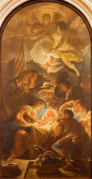 Padua - The Adoration of the Shepherds by Guido Cirello (1633 - 1709) in church chiesa di Santa Maria del Torresino.