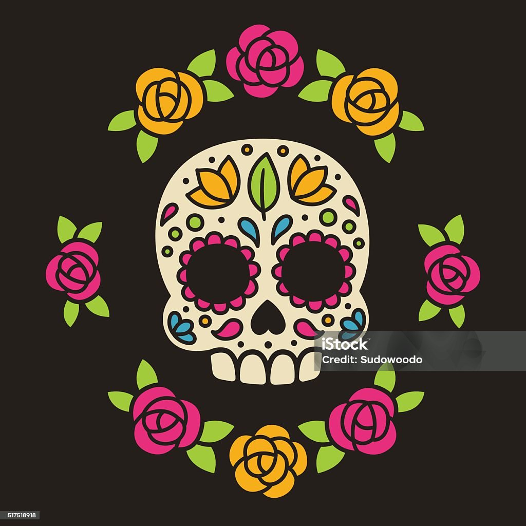 Mexican sugar skull with flowers. Mexican Dia de los Muertos (Day of the Dead) sugar skull with flowers. Vector illustration. Sugar Skull stock vector