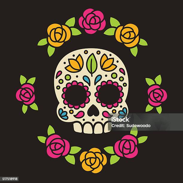 Mexican Sugar Skull With Flowers Stock Illustration - Download Image Now - Sugar Skull, Day Of The Dead, Skull