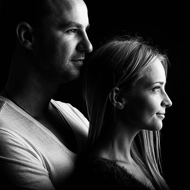 istock Loving couple, black and white profile picture 517520675