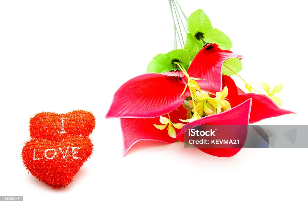 Red Hearts with Flowers Bud Stock Photo