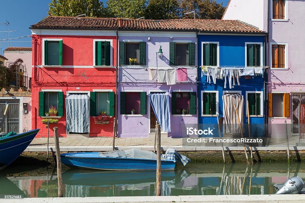 Colorful Traditional Buildings in Burano, Venice Adriatic Sea Stock Photo