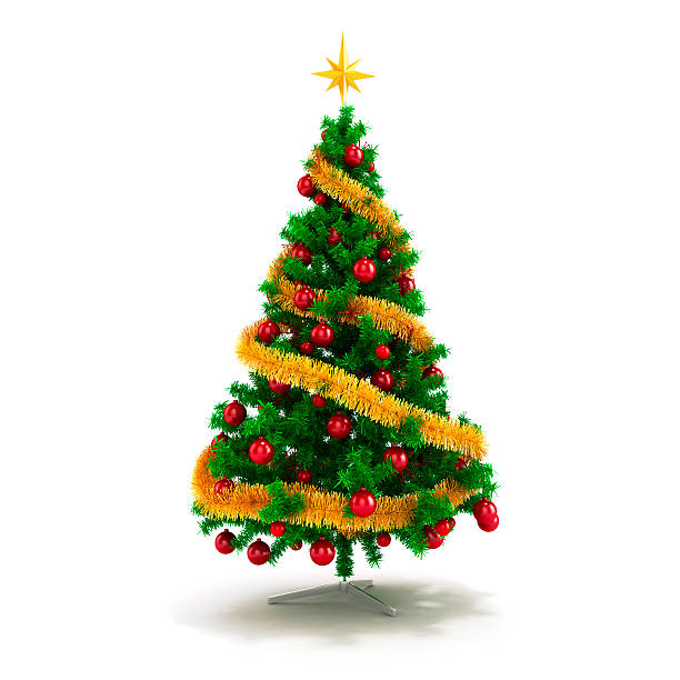 istock 3d beautiful Christmas tree with ornaments on white background 517522445