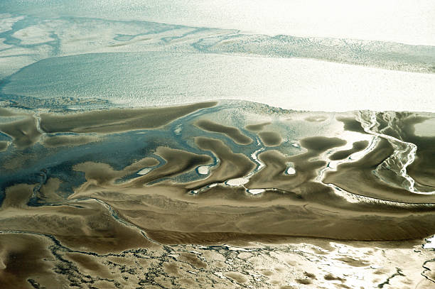 luftaufnahme vom schleswig-holstein wattenmeer national park - ebb tide stock-fotos und bilder