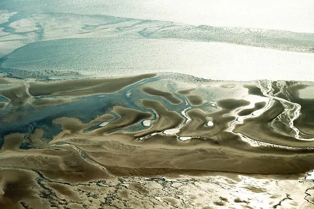 Aerial view from the Schleswig-Holstein Wadden Sea National Park in Germany