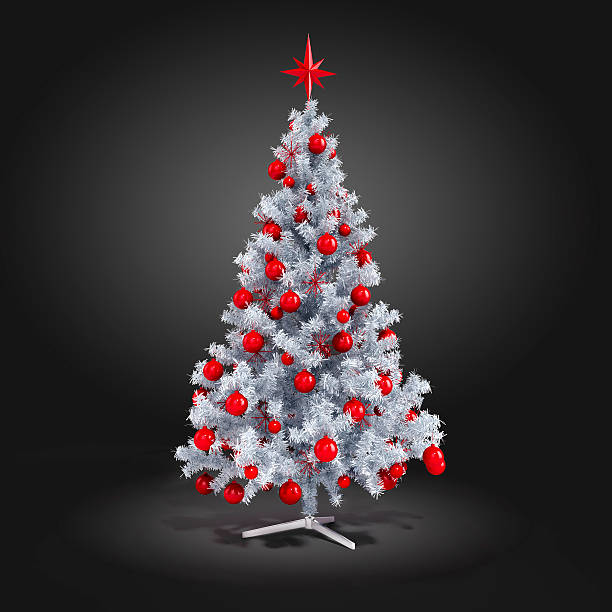 istock 3d beautiful Christmas tree with ornaments on grey background 517529769