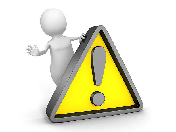 istock white 3d  person with yellow warning sign 517532365