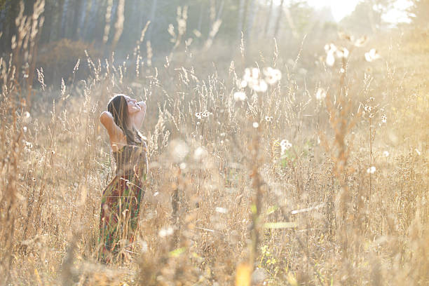 istock Girl in the grass in the setting sun 517532958