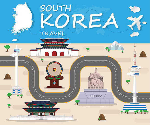 republika korei gród podróży i transportu grafika informacyjna - south korea stock illustrations
