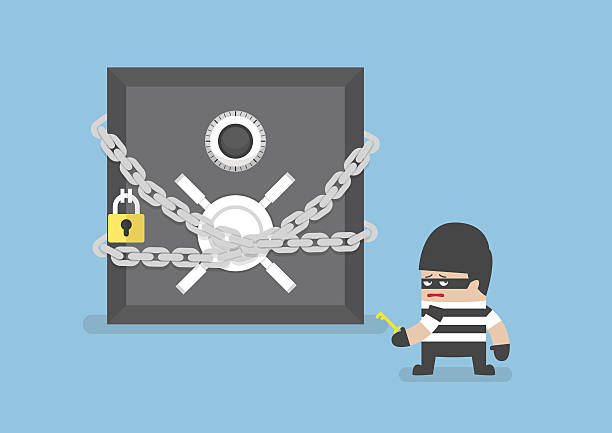 złodziej stojący w przód sejf - safe safety combination lock variation stock illustrations