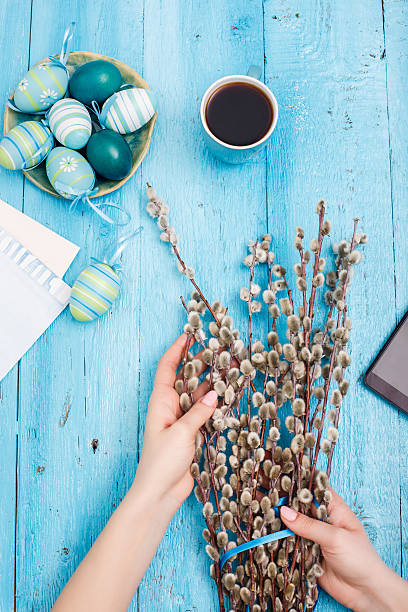 istock The top view of easter on wooden table office workplace 517537578