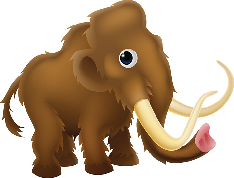 An illustration of a cute cartoon prehistoric woolly mammoth
