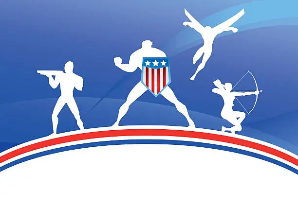 Vector illustration of American Superhero Team Silhouette