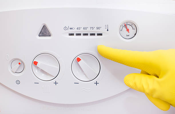 가스 보일러 제어 패널 - boiler gas boiler thermostat control panel 뉴스 사진 이미지