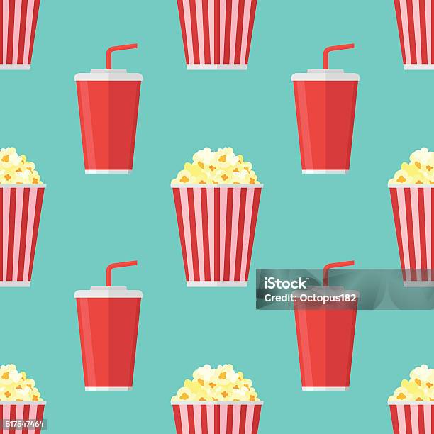 Nahtlose Musterung Mit Popcorn Und Limo Zum Mitnehmen Stock Vektor Art und mehr Bilder von Popcorn