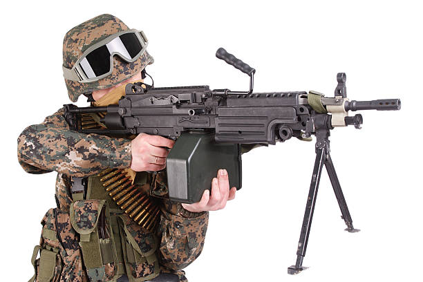 nosotros marines con m249 machine gun - semper fidelis fotografías e imágenes de stock
