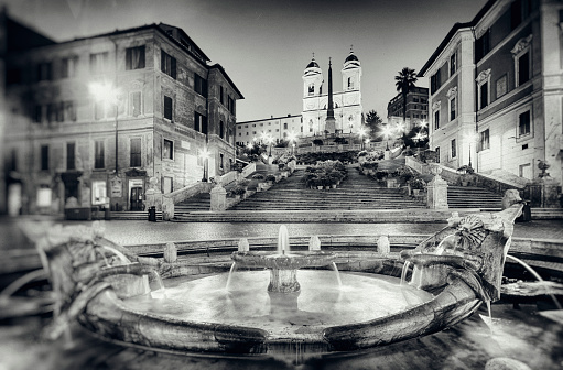 Vintage style photograph of the Spanish Steps in  Rome - Italy. ( Grain, dirt and scratches added in post process.)