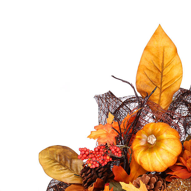 istock Pumpkin and Fall Leafs. Autumn or Thanksgiving Bouquet isolated. 517552101