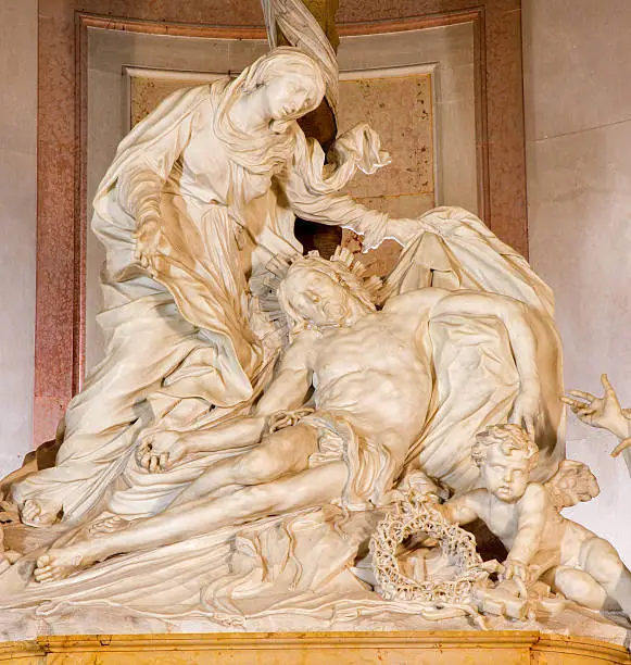 Padua - The Pieta statue by Filippo Parodi (1689) in the chruch Basilica di Santa Giustina.