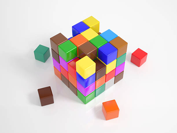 Many small cubes building a big cube stock photo