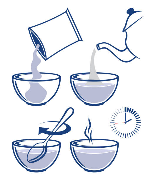 illustrazioni stock, clip art, cartoni animati e icone di tendenza di lezioni di cucina per preparare avena - oatmeal heat bowl breakfast