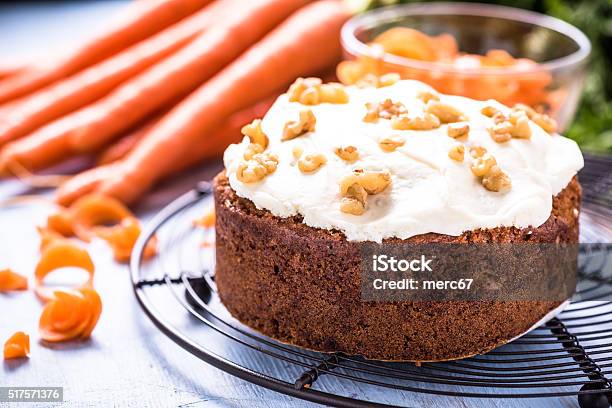 Homemade Traditional Carrot Cake Stock Photo - Download Image Now - Carrot Cake, Baking, Brown