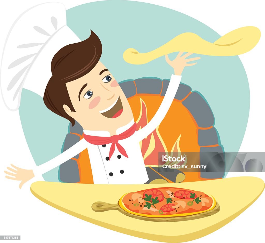 Funny Chef Preparing Pizza Dish In The Kitchen Stock Illustration -  Download Image Now - Kneading, Pizza, Adult - iStock