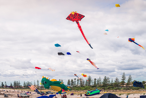 Adelaide, Australia - March 26, 2016: Adelaide International Kite Festival at Semaphore Beach. 2016 Festival featured international kite flyers from Australia, New Zealand, India and USA