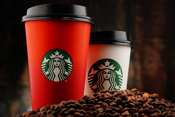 Poznan, Poland - March 18, 2016: Starbucks, coffee company and coffeehouse chain, founded in Seattle, Wa. USA, in 1971; now the largest business of this kind in the world operates 23,450 locations