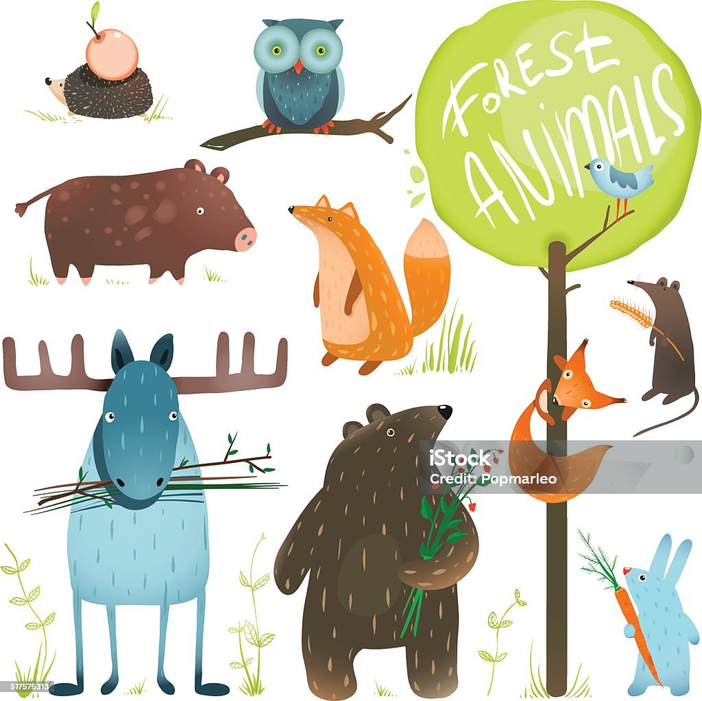Cartoon Forest Animals Set Brightly colored childish animals. Vector illustration EPS8. Animal stock vector