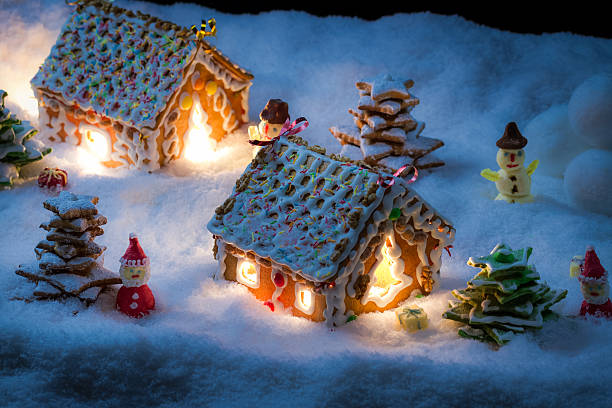 Gingerbread home with snowman and santa