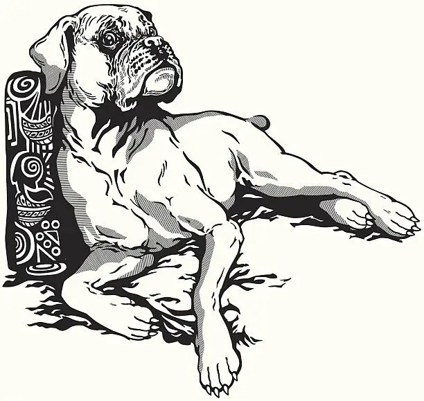 Vector illustration of boxer dog black white