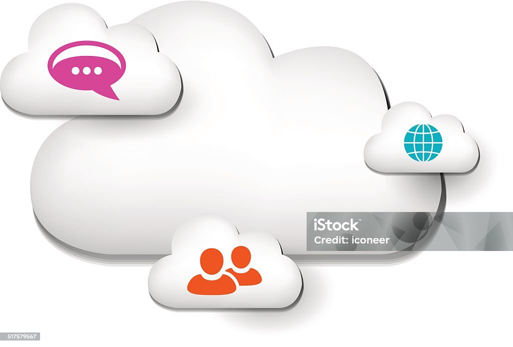 Cloud computing-illustration mit verschiedenen Kommunikation Symbole - Lizenzfrei Bunt - Farbton Vektorgrafik