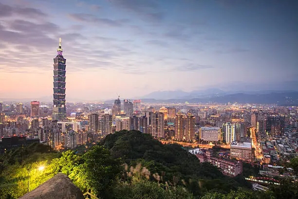 The Taipei, Taiwan city skyline at twilight