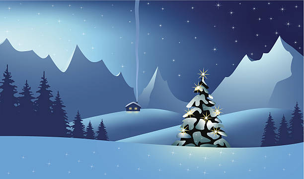 ilustraciones, imágenes clip art, dibujos animados e iconos de stock de paisaje de montaña en el tiempo de navidad - christmas landscape