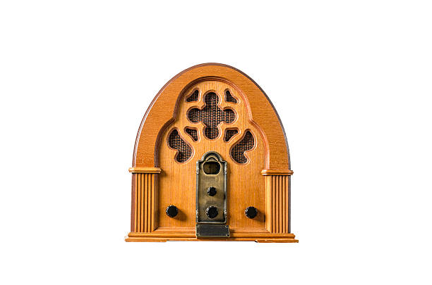 Old time vintage radio player isolated against white