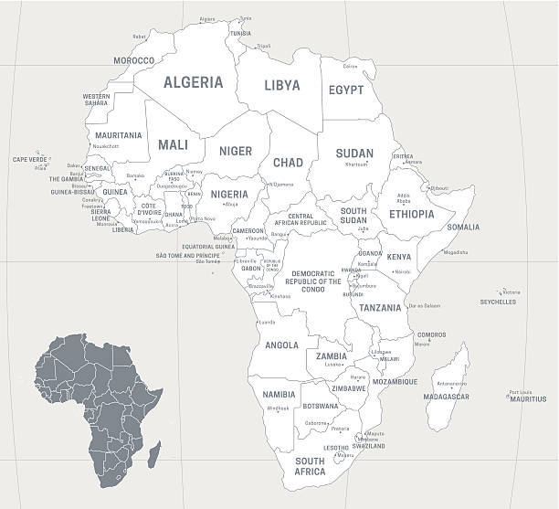 Africa Map Map of Africa with labeled countries and capital cities. All elements grouped in their own layers, labeled and alphabetized for easy editing. (See screenshot.) EPS 10 file. Transparency effects used longitude and latitude lines. chad central africa stock illustrations