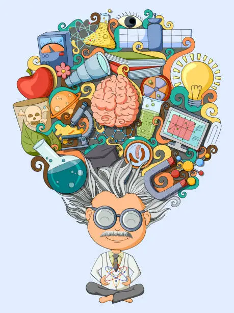 Vector illustration of Dream and thought of scientist