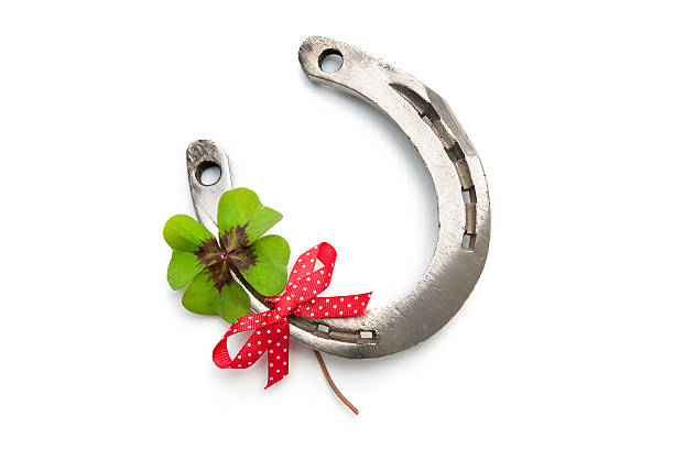 istock Horseshoes and  four leaf clover 517594971