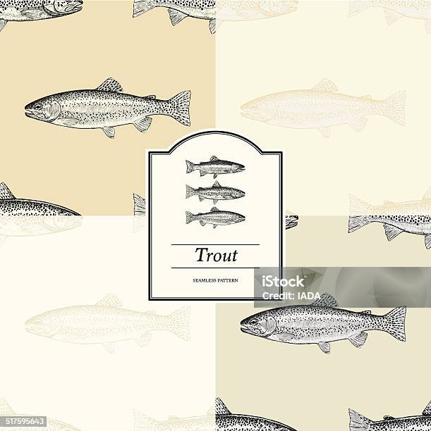 Ilustración de Patrón Sin Costuras De Trucha y más Vectores Libres de Derechos de Pesca con mosca - Pesca con mosca, Anticuado, Pescar