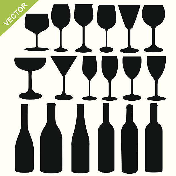 ワインボトルとグラスシルエットベクトル - silhouette vodka bottle glass点のイラスト素材／クリップアート素材／マンガ素材／アイコン素材