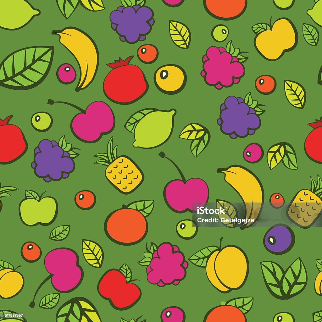 Seamless vector pattern with colorful doodle juicy fruits Seamless vector pattern with colorful doodle juicy fruits. Apple - Fruit stock vector