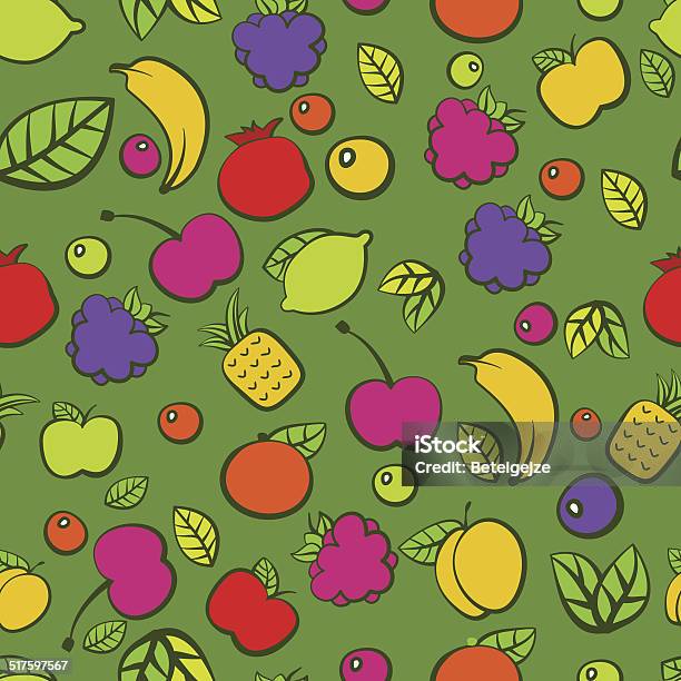 Seamless Vector Pattern With Colorful Doodle Juicy Fruits Stock Illustration - Download Image Now