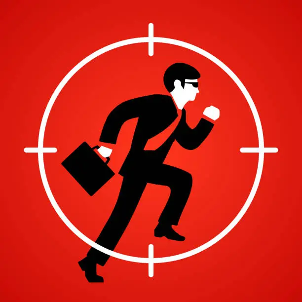 Vector illustration of Vector illustration of a businessman runs at gunpoint