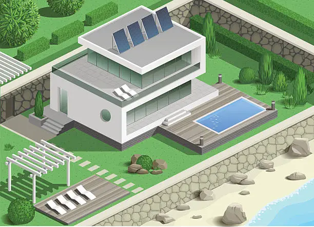 Vector illustration of Modern villa on the coast