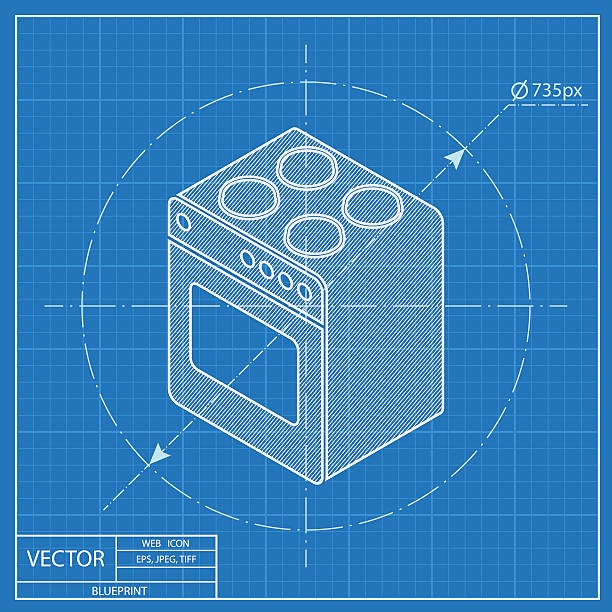 cooking oven isometric 3d blueprint icon cooking oven isometric 3d blueprint icon Furnace stock illustrations