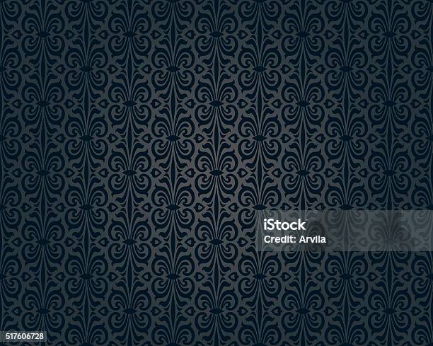 Black Vintage Wallpaper Background Repetitive Design Stock Illustration - Download Image Now